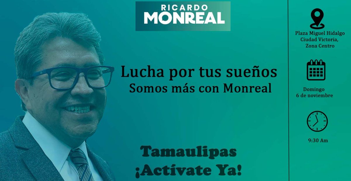 valmanza's tweet photo. Amigos, simpatizantes y aliados de la lucha por la reconciliación de México se reunirán en diversas ciudades de Tamaulipas y del país este domingo para dar su respaldo al senador @RicardoMonrealA y a su proyecto de nación. #Morena #ActivateYa @valladares_omar @NoresteDigital https://t.co/oBGKd4jNeW