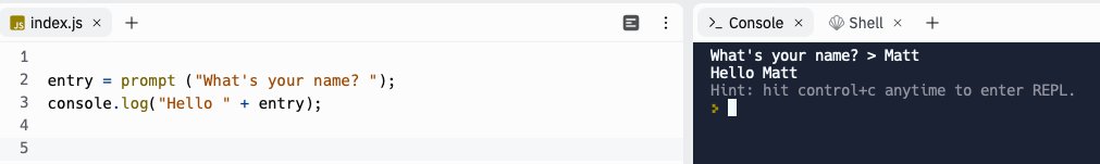 codes_matthew's tweet image. In #javascript you can make a simple program using a variable, prompt and console.log. #selftaughtprogrammer #100daysofcoding