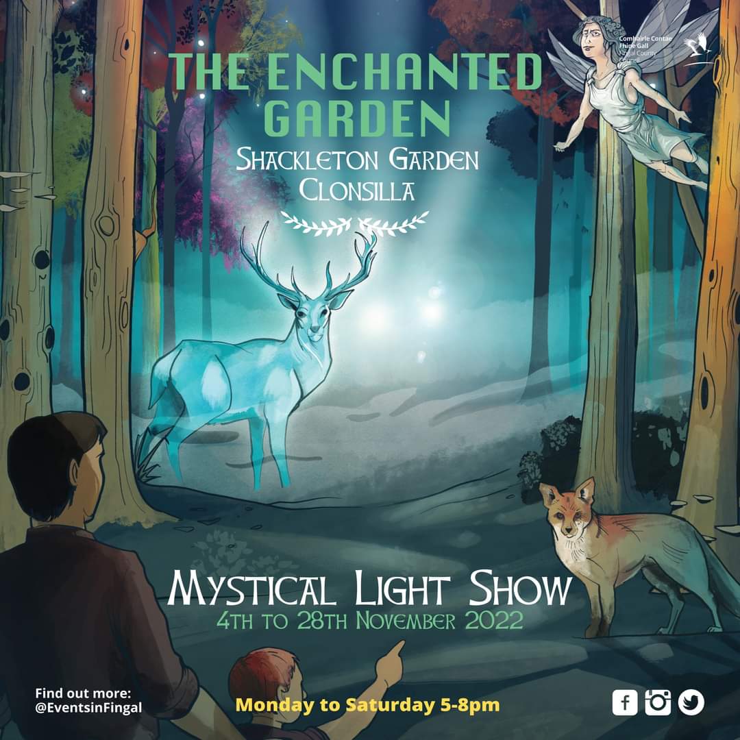 EVENTSinFingal's tweet photo. Enchanted Garden in Shackleton Garden, Clonsilla 4th/ 28th Nov, Monday to Saturday 5-8pm (Note not on Sundays)  Experience the illuminating and magical scenes with family and friends, free for all to enjoy and no booking required. For more info please email events@fingal.ie https://t.co/xj31z6hRne