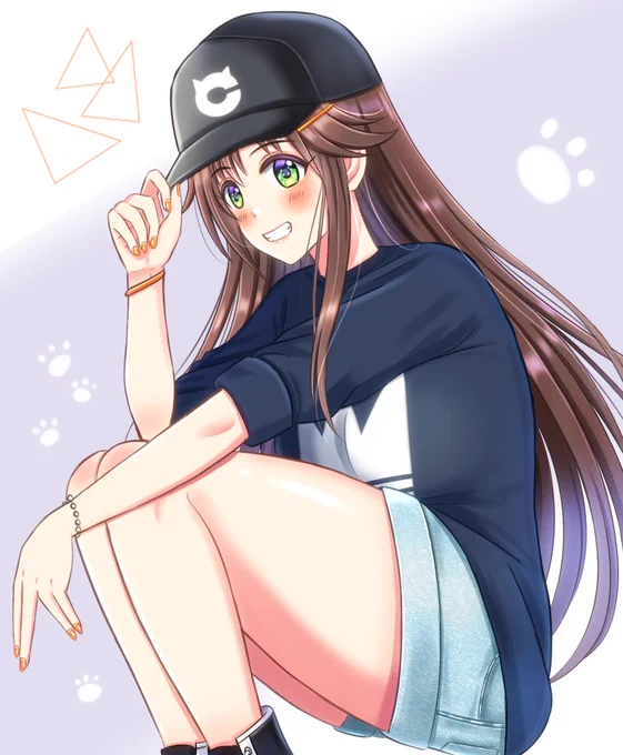 黒キャップ×紺シャツコーデの姫川友紀ちゃんの絵#姫川友紀 