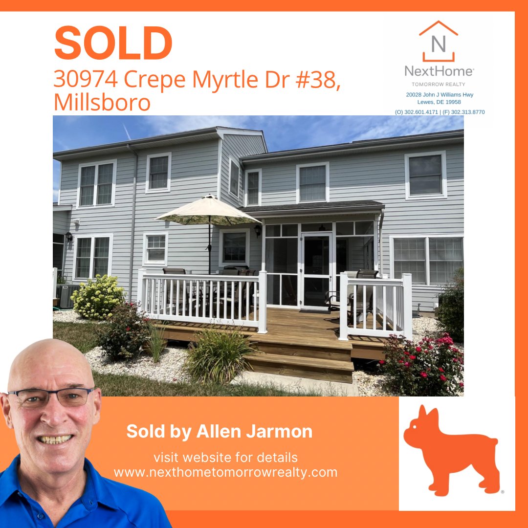 This beautiful 3 bedroom townhome in the waterfront community of Gull Point was Sold by Allen Jarmon. Contact him at (302) 745-5122 or the NextHome Tomorrow Realty office at (302) 601-4171 if you want to be next to sell your home with NextHome Tomorrow Realty. #nexthometomorrow