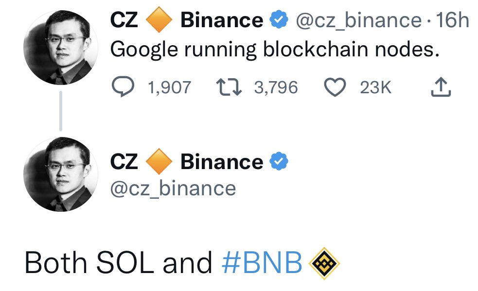 DegenerateNews's tweet image. BREAKING: @cz_binance HAS ACKNOWLEDGED SOLANA - AFTER THE @binance MAXI FACED PUBLIC BACKLASH FOR NOT MENTIONING THE BLOCKCHAIN IN CELEBRATORY TWEET NOTING @Google’S MOVE TO RUN BLOCKCHAIN NODES