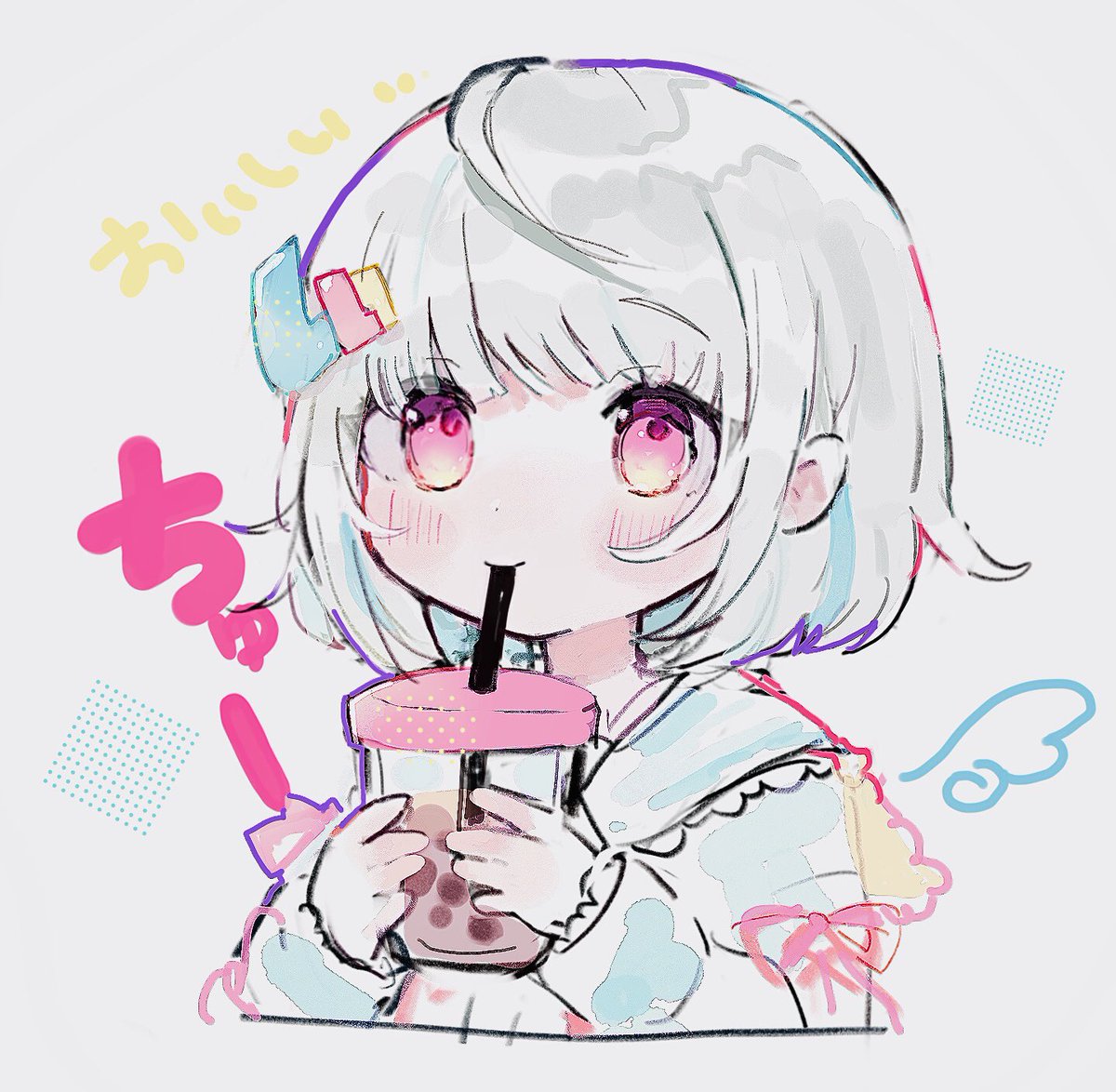 タピオカごくごく #イラスト