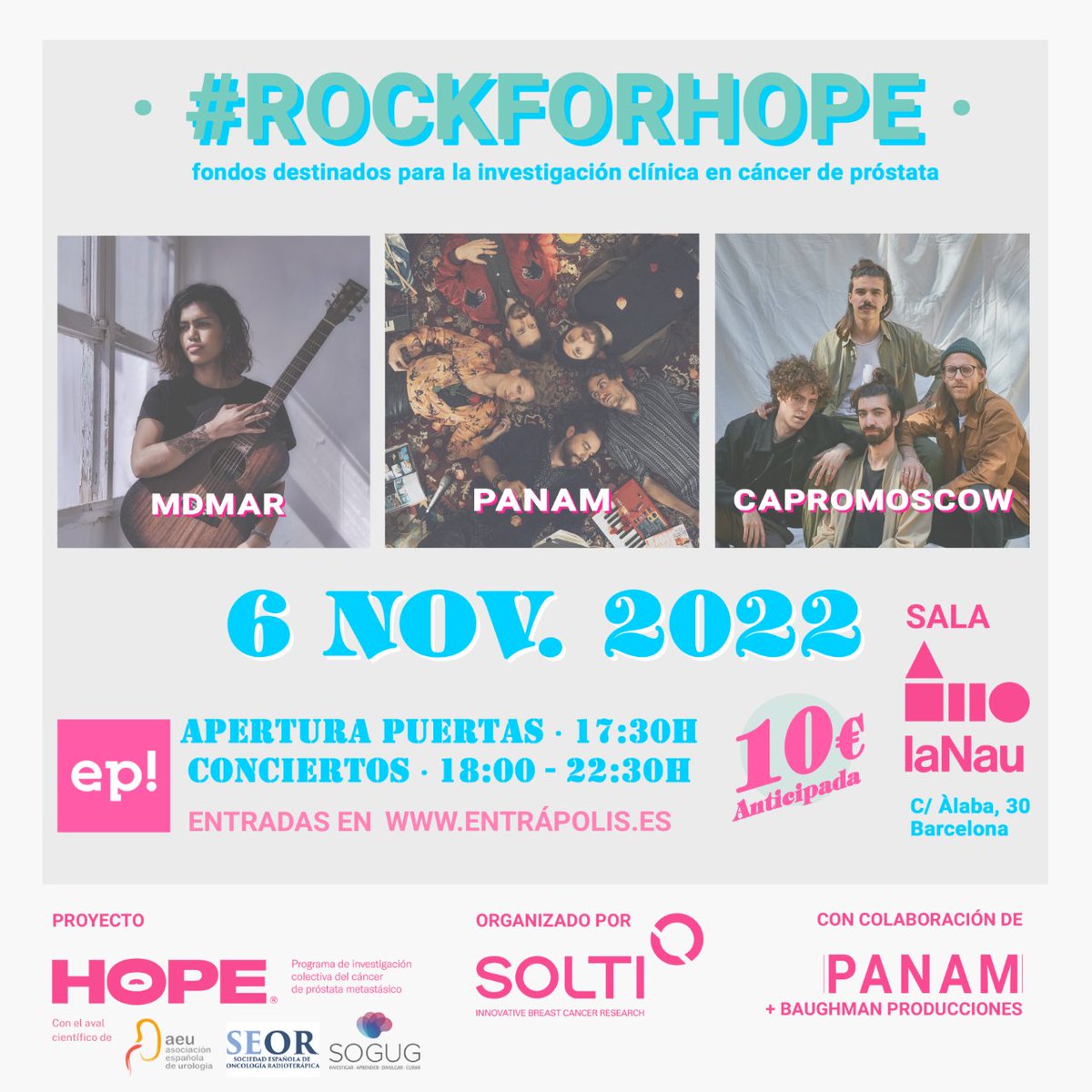 VHIO's tweet photo. Hoy a las 17:30 h ❗️

🎸🎟 Reserva tu entrada para el concierto solidario #ROCKFORHOPE para recaudar fondos destinados a la investigación en #CáncerPróstata 👉 https://t.co/9AMwbvXNyu

📍 @lanaubcn https://t.co/a0pF5GWDEG