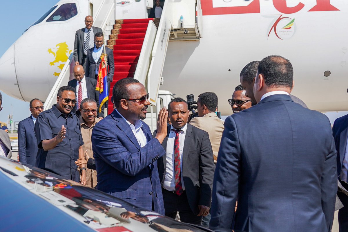 PMEthiopia's tweet photo. PM @AbiyAhmedAli and his delegation arrived in Sharm el-Sheikh, Egypt, to attend the United Nations Conference on Climate Change.

#PMOEthiopia https://t.co/riwLZ1Uhyt