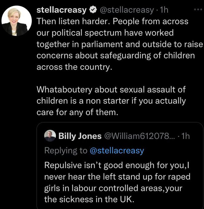daveatherton's tweet photo. This is so disgusting I'm posting it again.

Labour MP @stellacreasy believes the rape of girls by grooming gangs is "whataboutery". https://t.co/PAqlRhwiAD