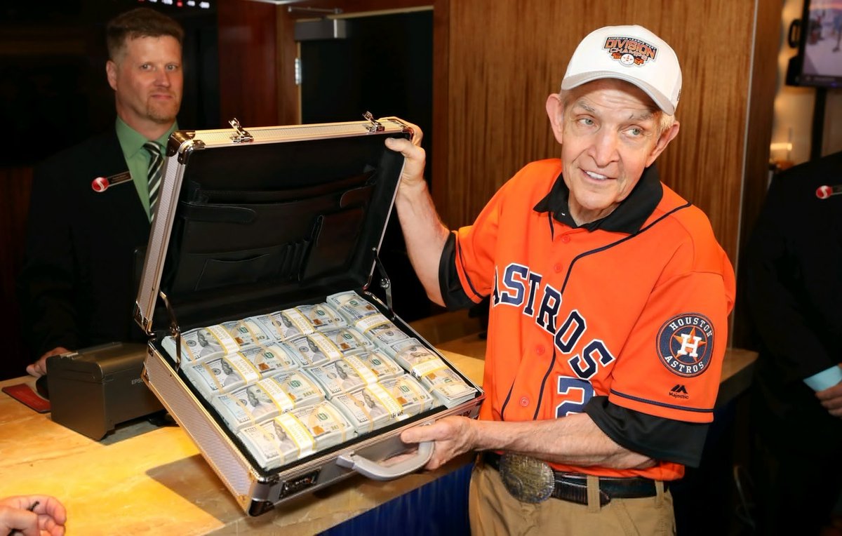 Way to go @MattressMack

Famous gambler and store owner Mattress Mack placed $10M in bets on the Astros to win the World Series — at blended +750 odds across multiple sportsbooks.

He just won $75 million — the largest legal payout in sports betting history &#128176;

