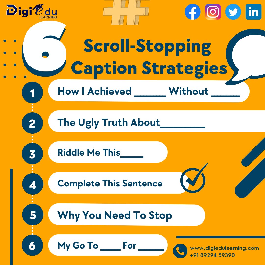 digiedulearning's tweet image. Check out these 6 cool and trendy Instagram captions you can use for various occasions. And 
📩Save this post to start converting your audience with captions.
Follow @digiedulearning to get more such tips😍
#captionstrategy  #captionwritingtips #digiedulearning