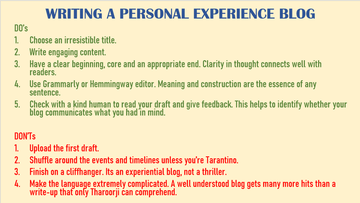 Bloomingscribbl's tweet photo. My views on Dos and Don'ts of writing a personal experience blog.
#TTT 
#writingthatsells
#21daychallenge 
#day3 https://t.co/Ob3k9yc212