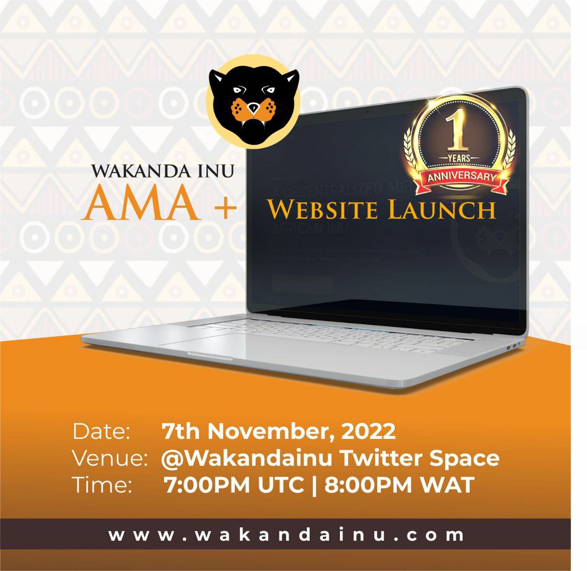 🔥 New Product Launch - AMA 🔥 

Wakanda Inu One Year Anniversary 

Greetings!
Great people of Wakanda Inu nation.

7th of November 2022 will make it a year we started this journey of taking Africa to the world 🗺.