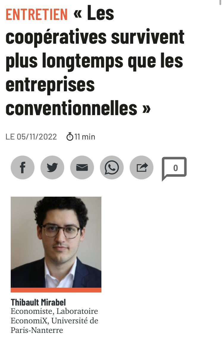 C’est prouvé : les #Scop sont plus performantes (survie + productivité) que les entreprises conventionnelles.

La préférence démocratique de l’#ESS est un avantage comparatif. Tout projet de réforme de l’entreprise devrait s’en inspirer cc <a href="/AlterEco_/">Alternatives Economiques</a> 

👉 alternatives-economiques.fr/cooperatives-s…