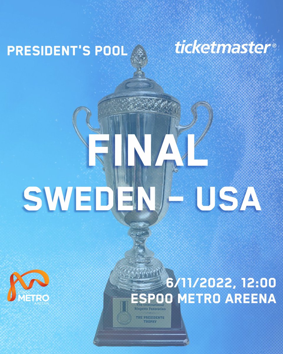 The first game on Sunday Sweden-USA is the decisive game of President´s Trophy Champion. Game starts at 12:00 am at Espoo Metro Areena

Watch LIVE youtube.com/watch?v=Fyhlro… 

#WorldRingette2022 #wrc2022 #ringette #MMkisat #WorldRingette #espooliikkuu <a href="/irfringette/">International Ringette Federation</a>  <a href="/metroareena/">Espoo Metro Areena</a>