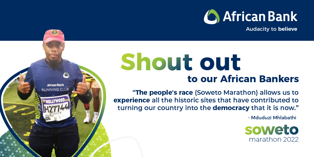 AfricanBank's tweet photo. We are honoured to be able to support the people of Soweto, as that is where the dream of African Bank was born. #AudaciousRunners.
#riseabove #laceup #audaciousrunners https://t.co/blD6DdYkuj