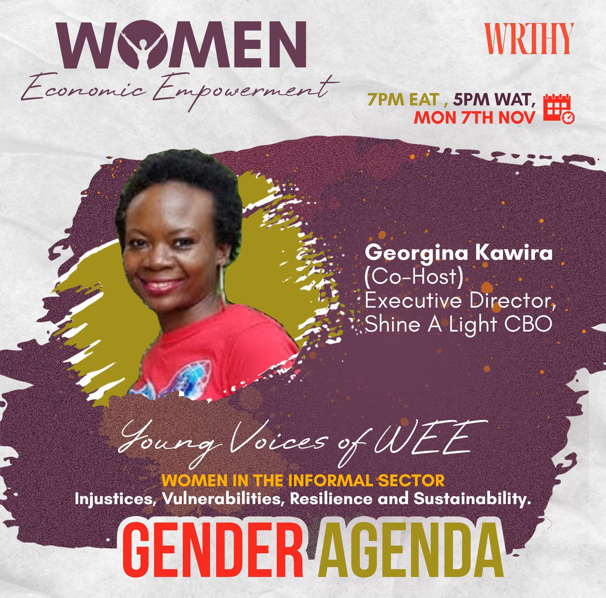 Onto our 2nd co-host 🥁🥁 Georgina, E.D <a href="/Sal_cbo/">SHINE A LIGHT CBO</a>, who growing up in Mathare made her understand what it means to empower young women &amp; girls to take up leadership roles💪 &amp; access equal opportunities in the community.

This Monday IG Live⏰7pm, it's a WEE-affair!💯
#Better4Kenya