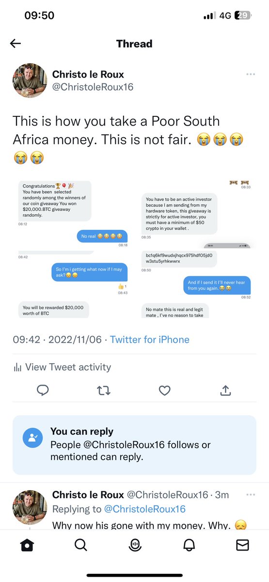 ChristoleRoux16's tweet photo. @MuskKnowledge Mr Elon how can we get rid of this peppel that thanking the poor South African people money like that. People that hope one day.😞😞 https://t.co/D4zqLDhcpW