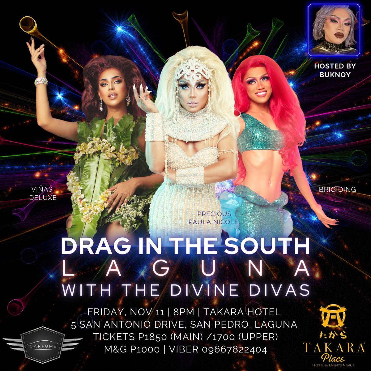 FIRST TIME IN LAGUNA! See @PreciousPaulaN @VinasDeluxe @brigiding live in San Pedro! Get the remaining tickets! 💋💯🪩
Share with your friends!

TICKETS:
Viber 09667822404
IG DM: draginthesouth
Fri, Nov 11, 8PM (open 6PM)
Takara Hotel, San Pedro, Laguna 💯