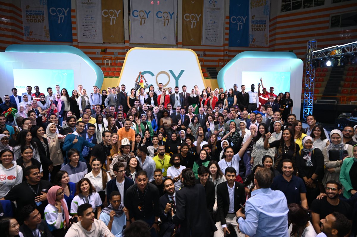 COP27P's tweet photo. .@COY17eg wraps up successfully ahead of #COP27. This year Egyptian COP Presidency delivers the first ever youth-led #ClimateForum, a Young and Future Generations Day co-created with @IYCM, and hosting a Youth pavilion owned entirely by young people. https://t.co/3tvHds7r0q