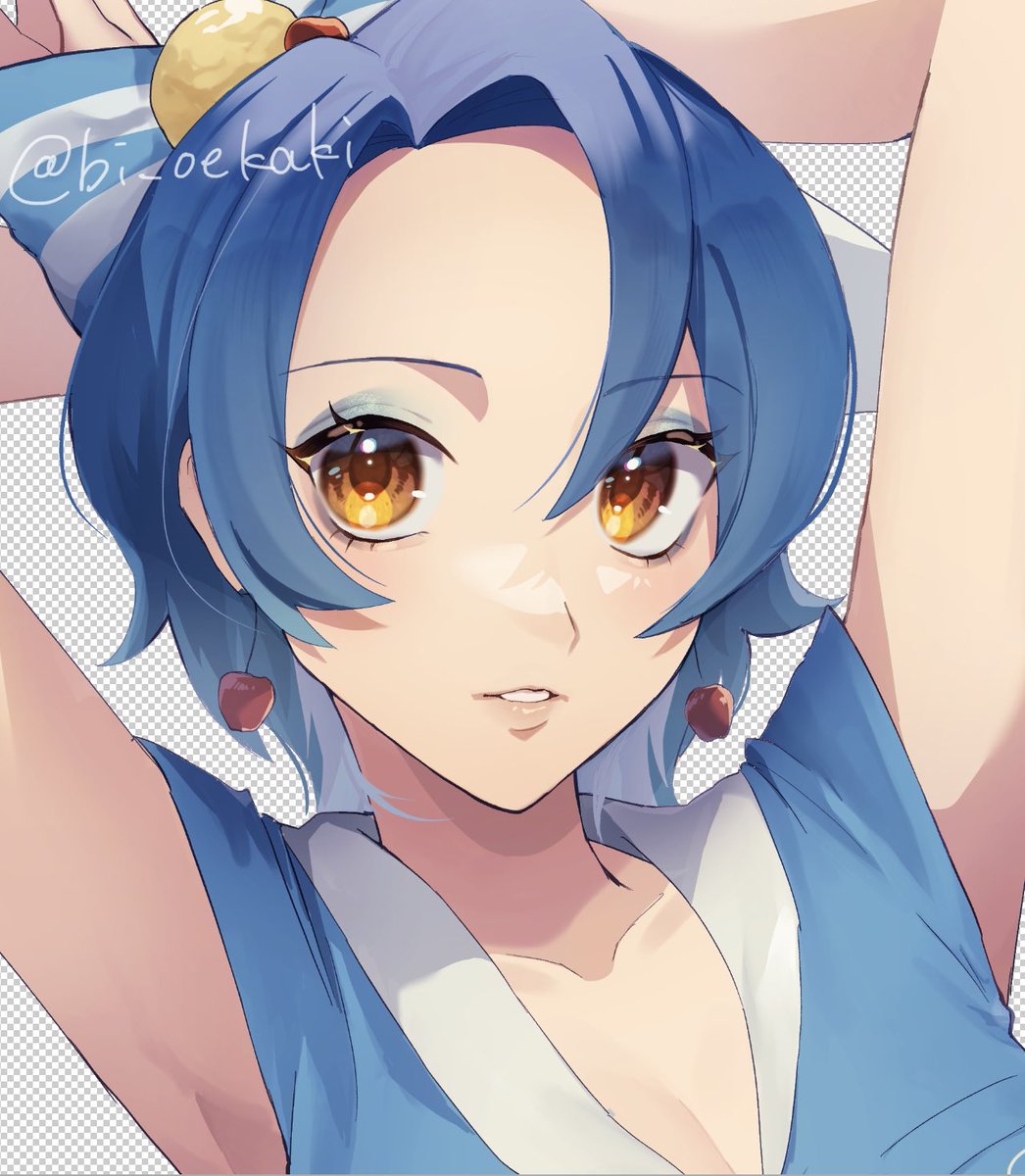 1girl solo blue hair earrings jewelry short hair looking at viewer  illustration images