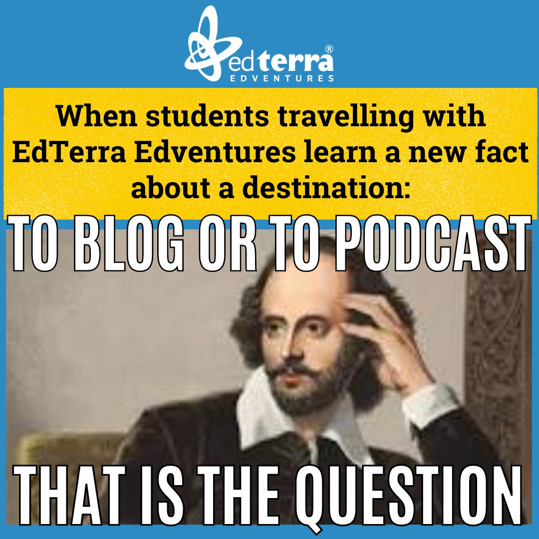 EdTerra's tweet photo. To blog or to podcast? A question that every student going with EdTerra can relate to..

#traveleducation #studentswhotravel https://t.co/rLtsoLpWfh