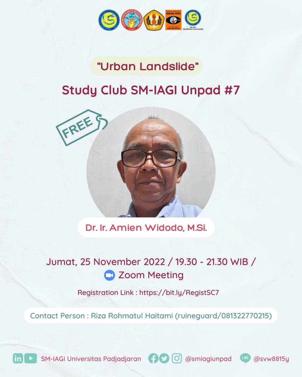 [STUDY CLUB SM-IAGI UNPAD ]

Pada kesempatan kali ini, SM-IAGI Unpad akan mengadakan Study Club dengan tema "Urban Landslide".

Pendaftaran dapat dilakukan dengan mengisi form berikut: bit.ly/RegistSC7

#untukIndonesia
#UntukMasaDepan
#UntuKamu