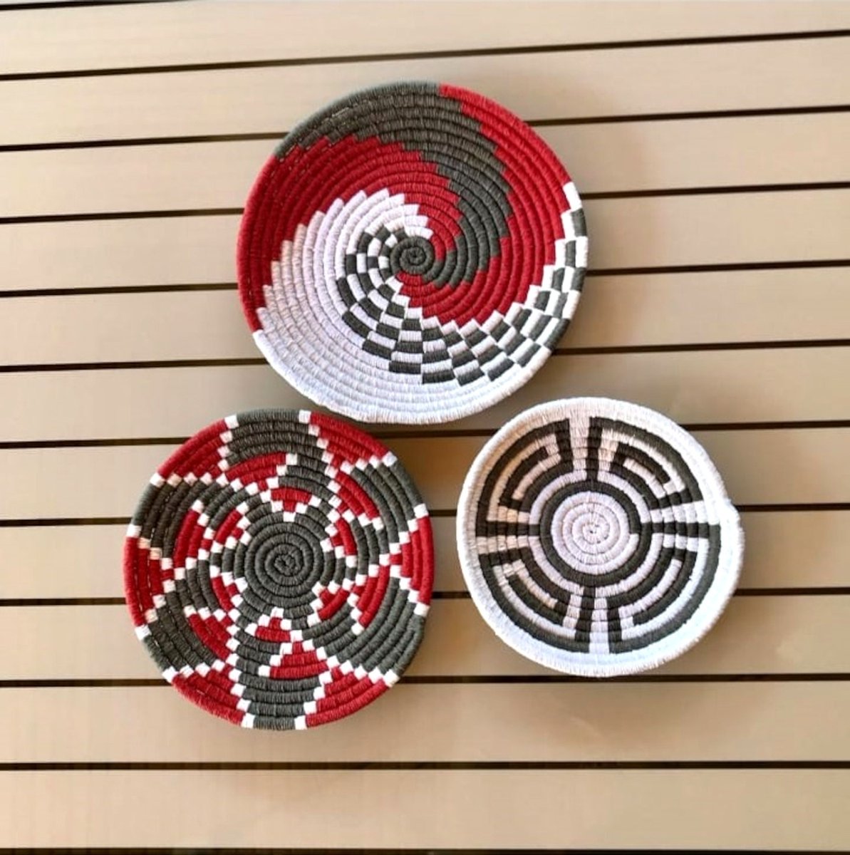 personaltextile's tweet photo. Excited to share the latest addition to my #etsy shop: African Baskets | Set of 3 | Home Decor | African Art | Boho Wall Décor | Cute Wall Baskets | Crocheted Baskets | Gift Baskets https://t.co/toYeg2wmjz #entryway #coastaltropical #red #white #turkishstyle #hangingba https://t.co/q5ktc9YaF1