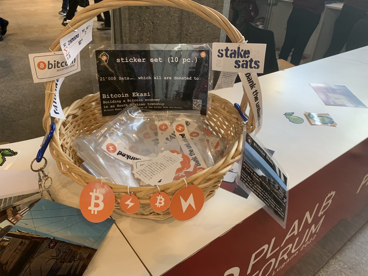 Thank you <a href="/LuganoPlanB/">Lugano Plan ₿</a> for selling our sticker packs at the Plan B Forum. The revenues were fully donated to <a href="/BitcoinEkasi/">Bitcoin Ekasi</a>  which is an african non profit organization. 
Bitcoiners support Bitcoiners.
#bitcoin