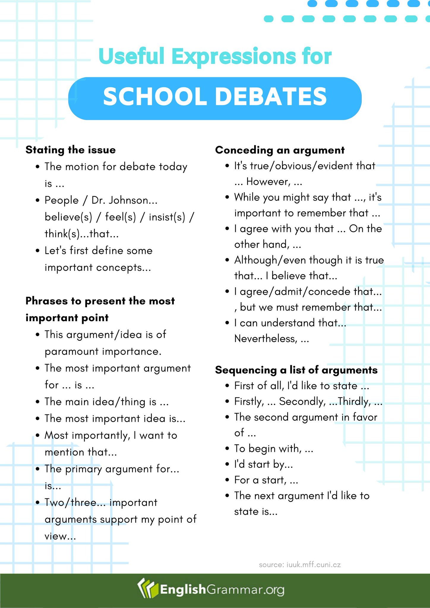 English Grammar on Twitter: "Useful Expressions for School Debates #