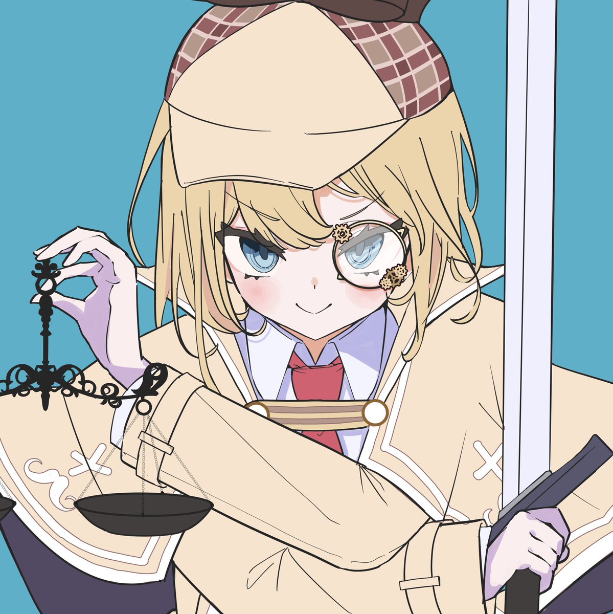 watson amelia 1girl deerstalker blonde hair magnifying glass blue eyes solo hat  illustration images