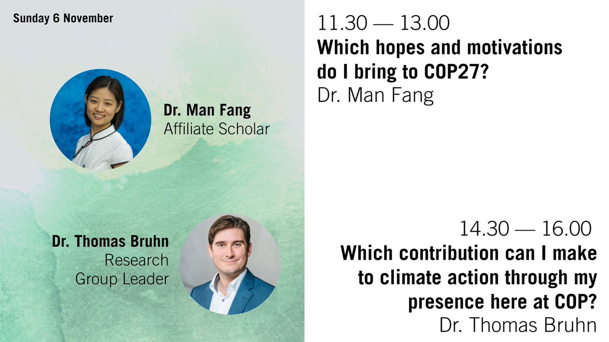 ReflectCop's tweet photo. How can we confront fears and strengthen trust in UN climate policy? Join us at #COP27 and explore spaces that incorporate and embrace the inner dimension of transformation. 
For today‘s sessions we welcome Thomas Bruhn @TomBruhn and Man Fang @Fangman115 from @IASS_Potsdam. https://t.co/qP4aqf6S0J