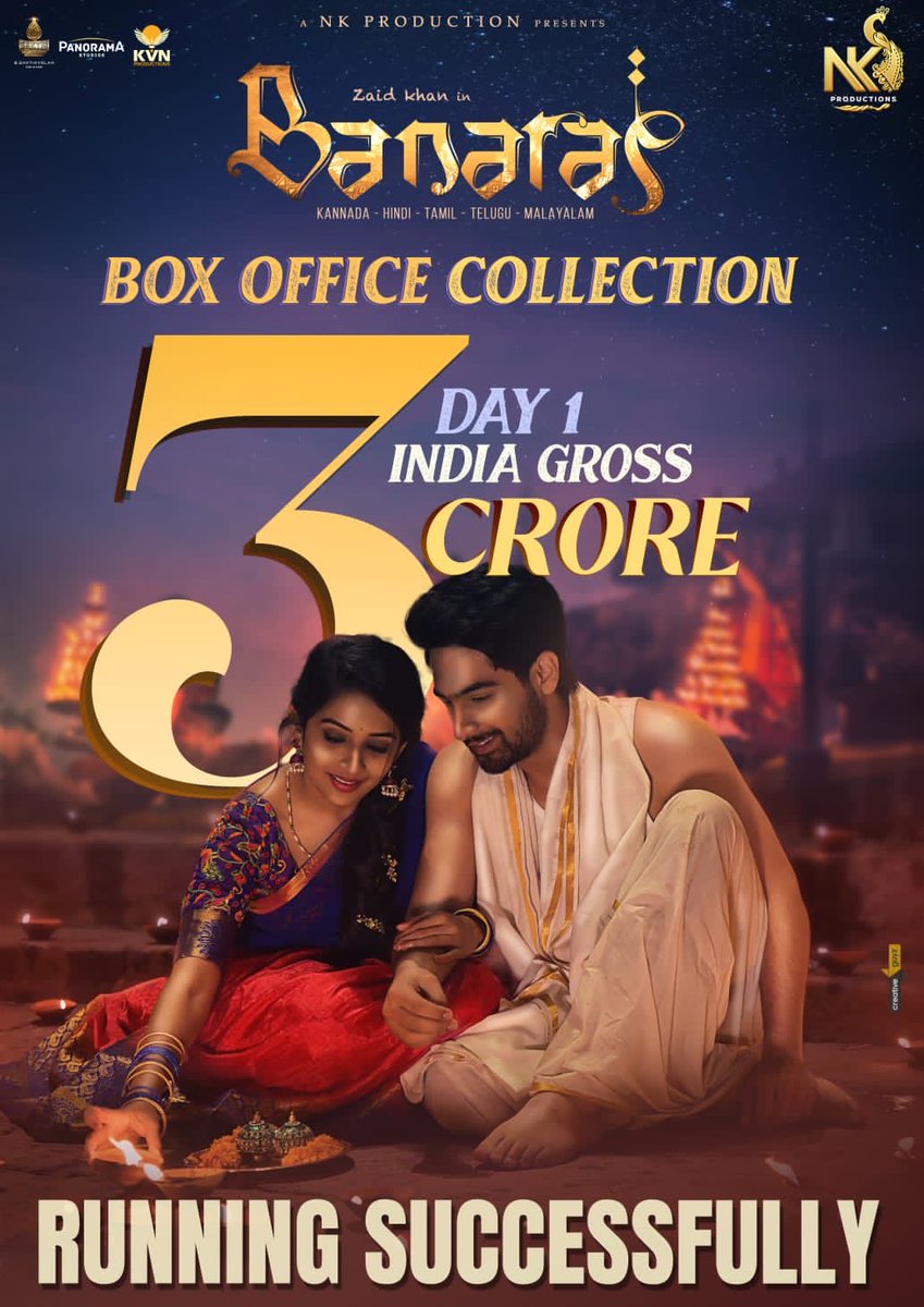 #BanarasTheFilm Day 1 gross is 3 crore in India. Running successfully in theatres near you

#BanarasGetsBigger #BanarasInCinemas

@UrsZaidKhan @sonal_monteiro @jayathirtha77 @tilakrajballal @AJANEESHB #NKProductions @SakthiFilmFctry @sakthivelan_b @LahariMusic ⁦@proyuvraaj⁩