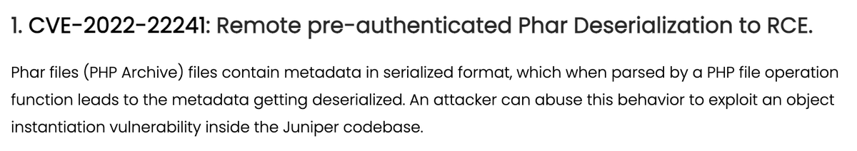 0xdea's tweet photo. Juniper SSLVPN / JunOS RCE and Multiple Vulnerabilities 🤦🤦‍♂️🤦‍♀️

// by @OctagonNetworks 

https://t.co/cqnzJN3o7p https://t.co/CzKhLkO0JP