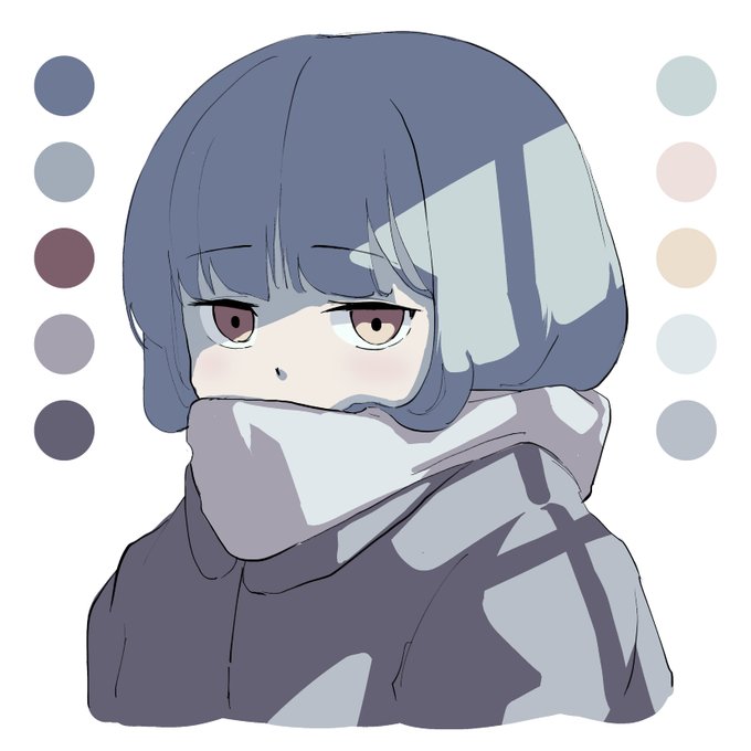 「blue hair grey scarf」 illustration images(Latest)