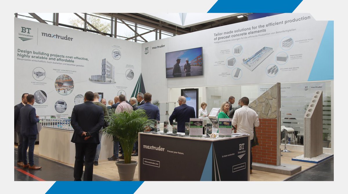 GmbhMax's tweet photo. A few additional impressions for your enjoyment,
from our combined booth at Bauma 2022 with our partner company BT innovation. 🧱🏗️🚧😃

#maxtruder #hollowcore #slabs #munich #bauma2022 https://t.co/6Kidp3oDhT