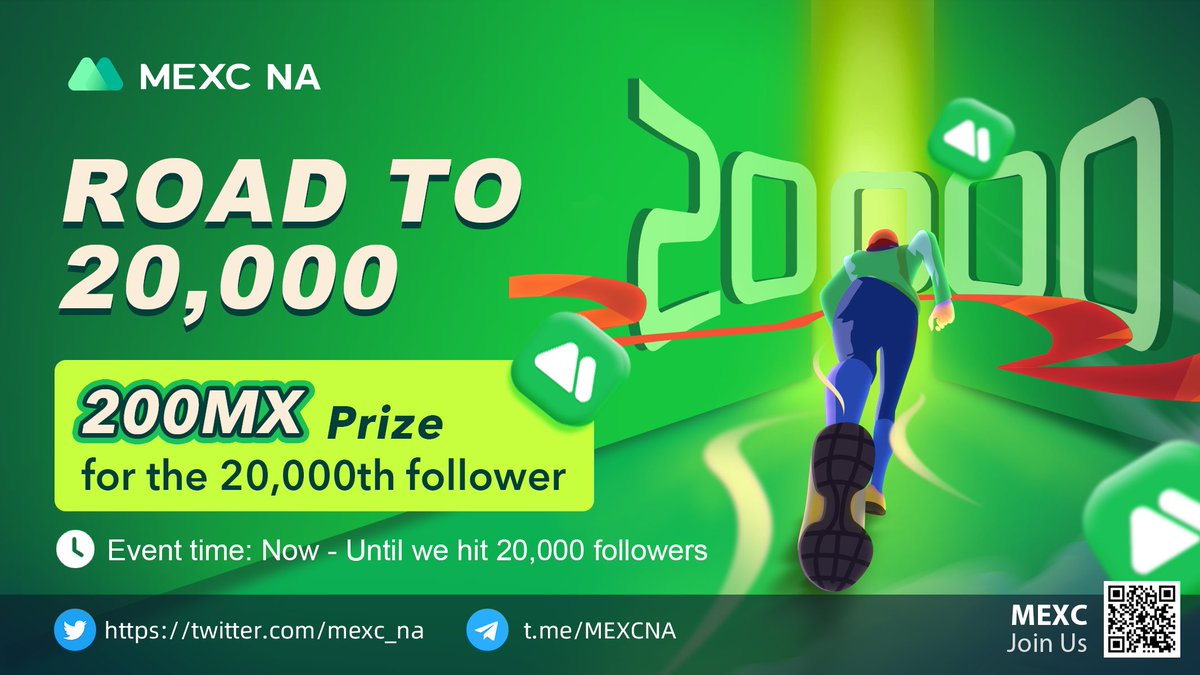 Alpha_MEXC's tweet photo. 🛣Road to 20,000
🚶🏽Follow @MEXC_NA
 👍Like &amp; Retweet
🏷 Tag 10 friends 
⏰ Now -  Until 20,000 followers
💰200MX Prize for 20,000th follower
🍭User who recommends the 20,000th person gets 50MX
    1. Applicable only to N.American users.
    2. Only KYC users can claim award(s). https://t.co/qPB25EUrG0
