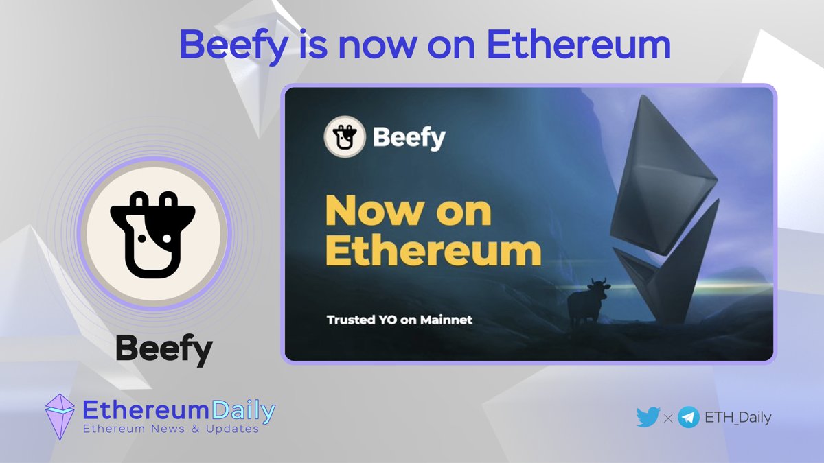 ETH_Daily's tweet photo. 🔥 @beefyfinance is available on #Ethereum

⚡ Beefy is the 29th largest defi protocol and the most popular yield optimizer. https://t.co/SU1GkdHtzb