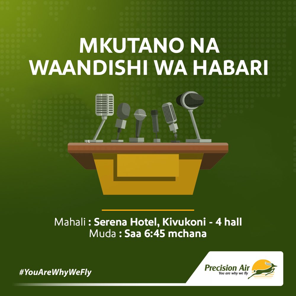 Tutakuwepo Serena Hotel leo kutoa taarifa rasmi kuhusu ndege yetu namba PW 494 iliyokuwa inasafiri kutoka Dar es salaam kwenda Bukoba. #YouAreWhyWeFly