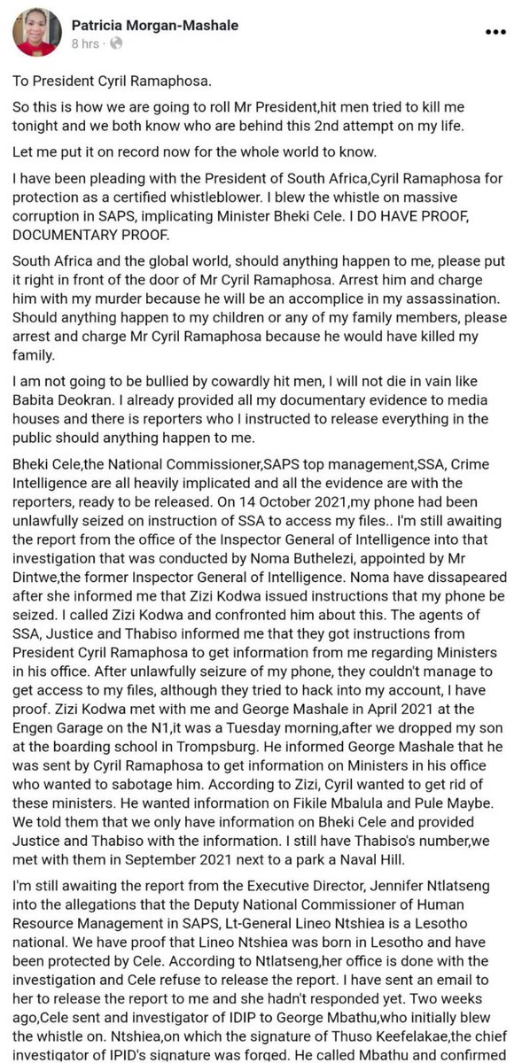 Gentlements's tweet photo. Ramaphosa’s administration attempting to kill whistle-blowers. Is Arthur Fraser safe?🤔 https://t.co/rP9QsSjxre