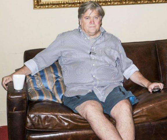 Bannon gets has trouble getting his breath when he goes from the sofa to the refrigerator. He isn't going after anyone.