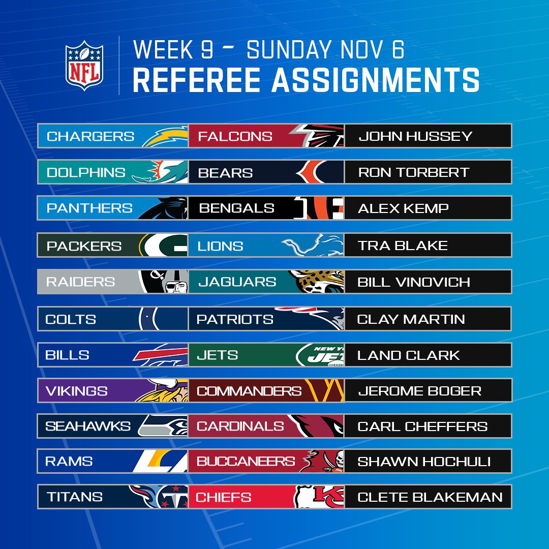 NFL Officiating on Twitter "Today's referee assignment https//t.co