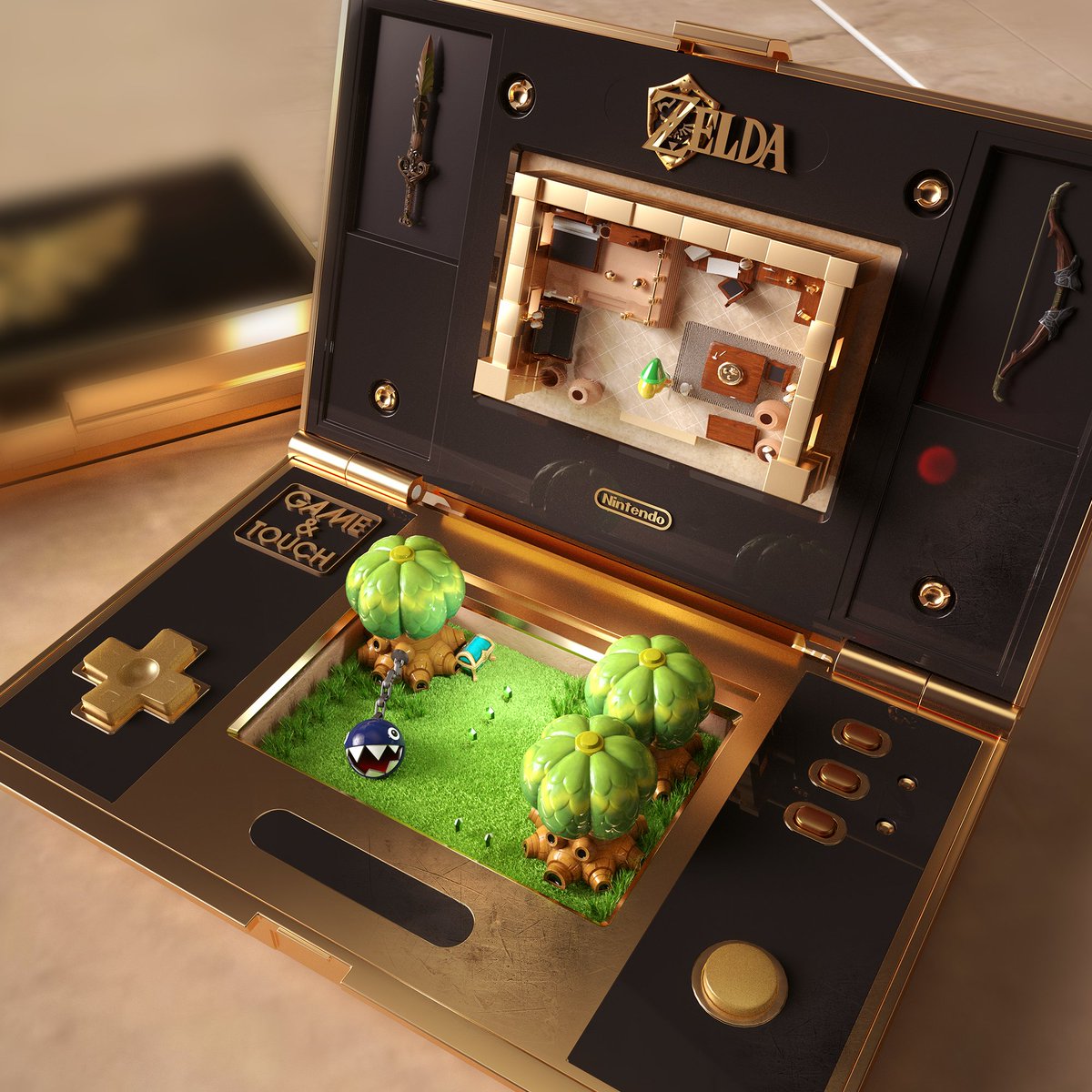 More material from my "Game &amp; Touch" series, fictional toys from the past in homage to @nintendo 's Game&amp;Watch (made with @maxonVFX #cinema4D X <a href="/OTOY/">OTOY</a> #OctaneRender)

 #retrogaming #dkc #donkeykong #donkeykongcountry #nintendo #gameandwatch #zelda #3Dart #c4d #octane #videogameart