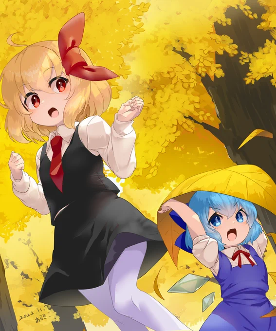 11月なのかぁっ!? #東方 #ルーミア #毎月七日はルーミアの日 #チルノ  