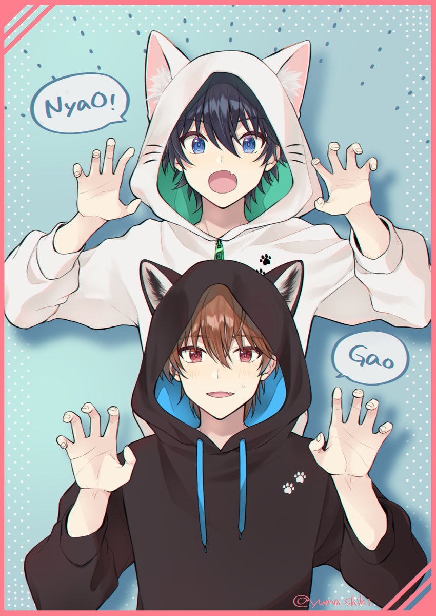 白快Collection2022開催ありがとうございます！
舞台裏白快に耳付きパーカー着てもらいました🐶🐱
#白コレ2022