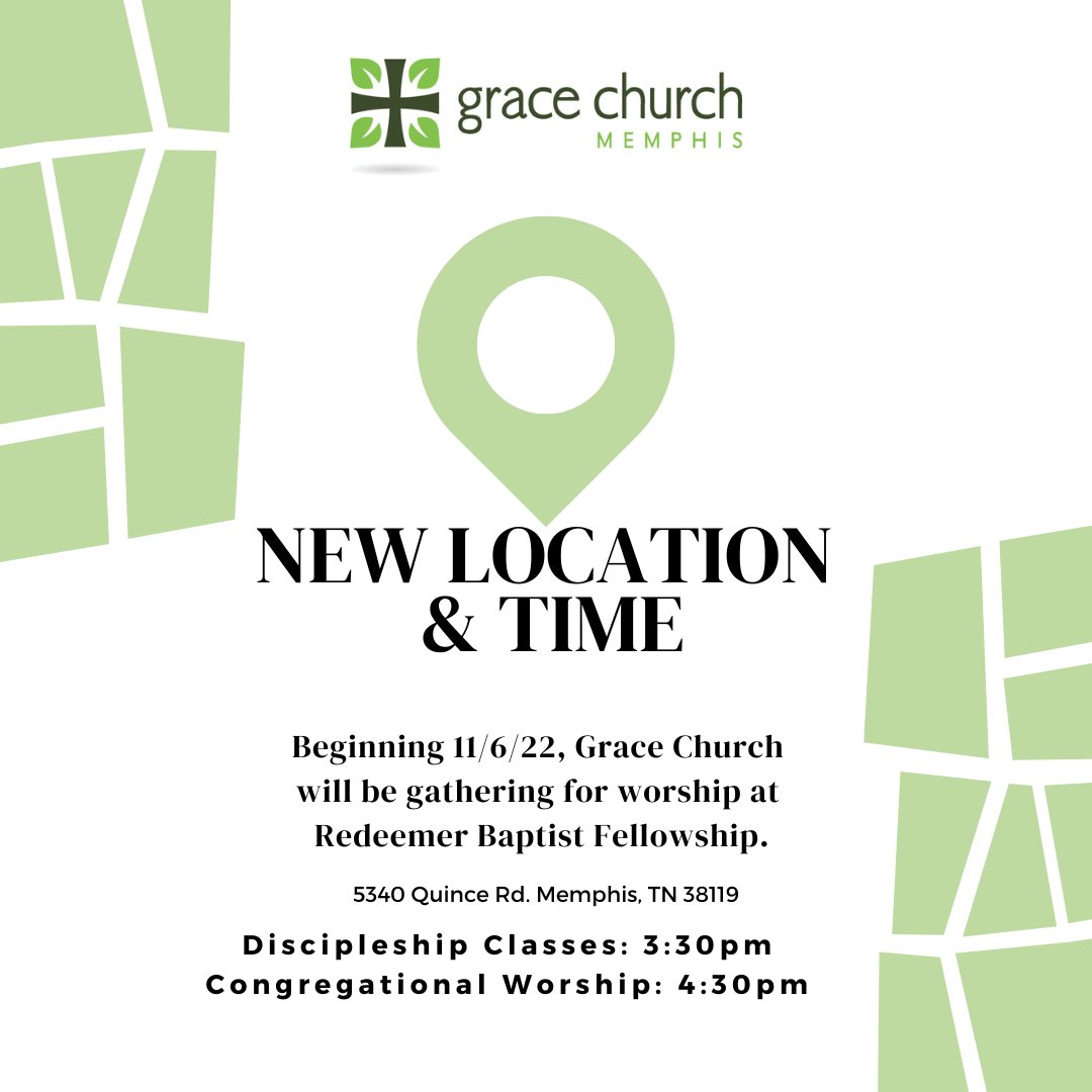 gcmemphis's tweet photo. Today, GC begins meeting at Redeemer Baptist Fellowship at 3:30pm. https://t.co/sUzjNXkNCX