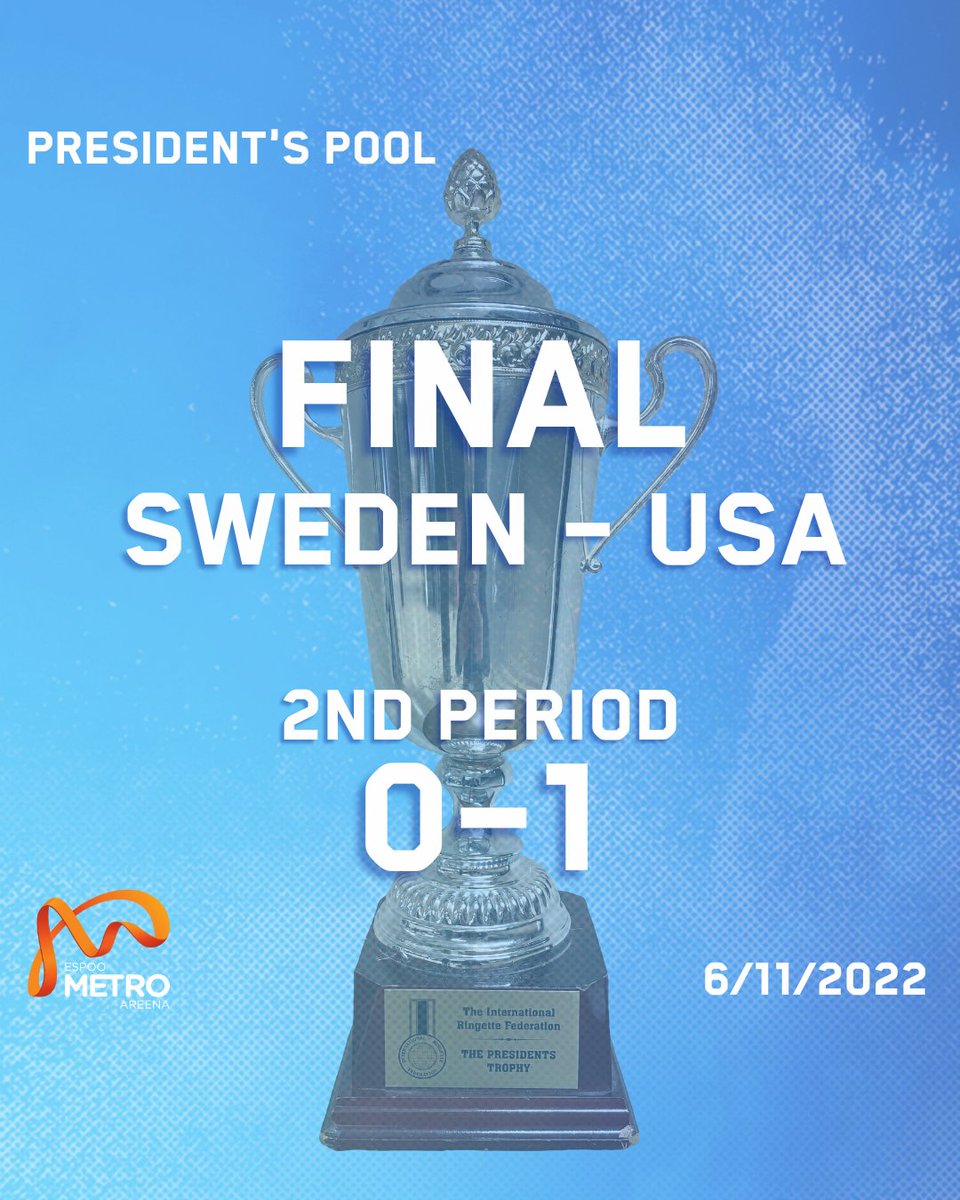 After two periods Team USA takes the lead from Team Sweden at President´s Pool decisive final 0-1 with Nyah Bodnarchuk´s goal. 

#WorldRingette <a href="/irfringette/">International Ringette Federation</a> <a href="/MetroAreena/">Espoo Metro Areena</a>
