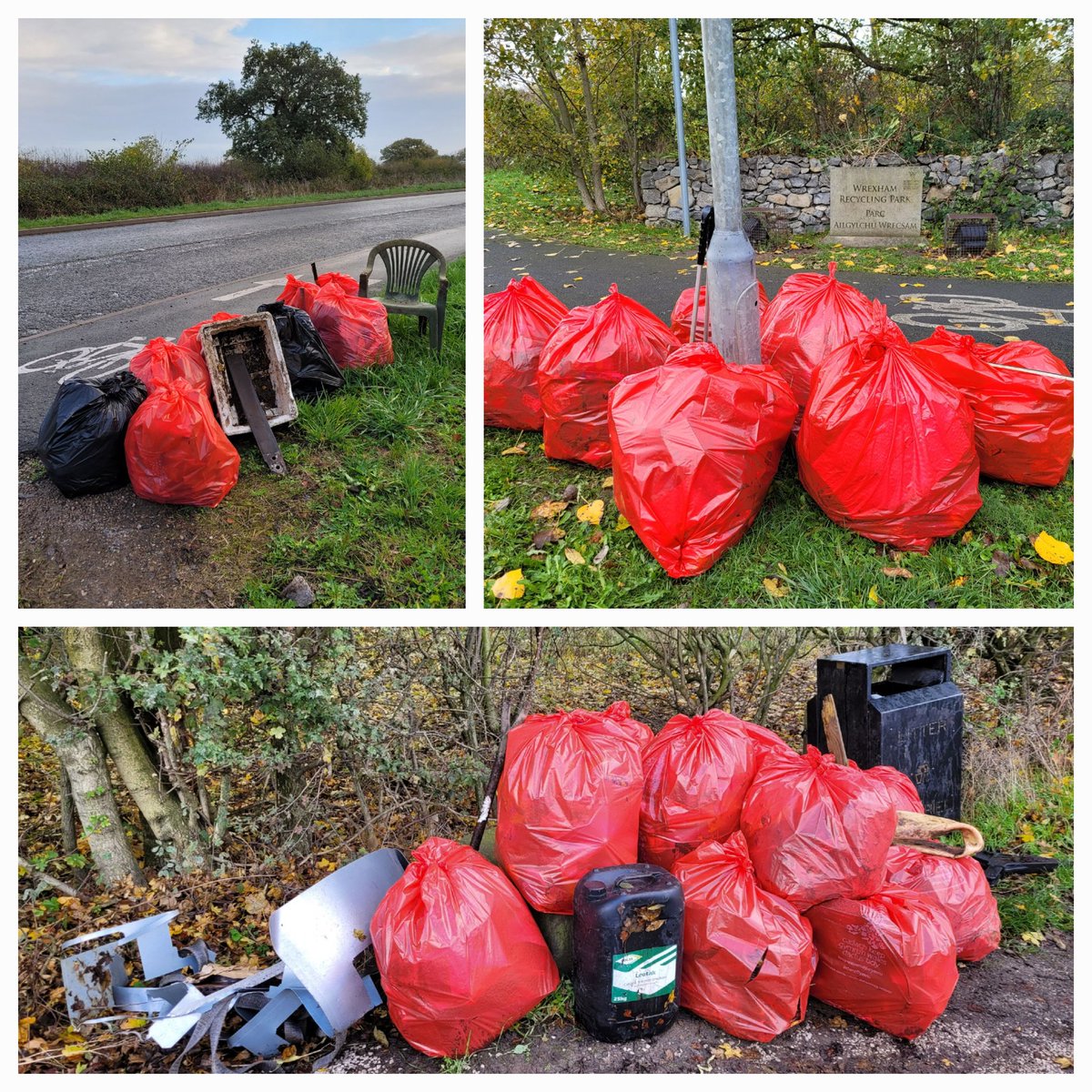Seven Wrexham Litter Pickers were up and out early this morning picking Bryn Lane, on the Industrial Estate. 31 bags of rubbish picked, plus larger items. #KeepWalesTidy #Wrexham #Litter #dontbeatosser