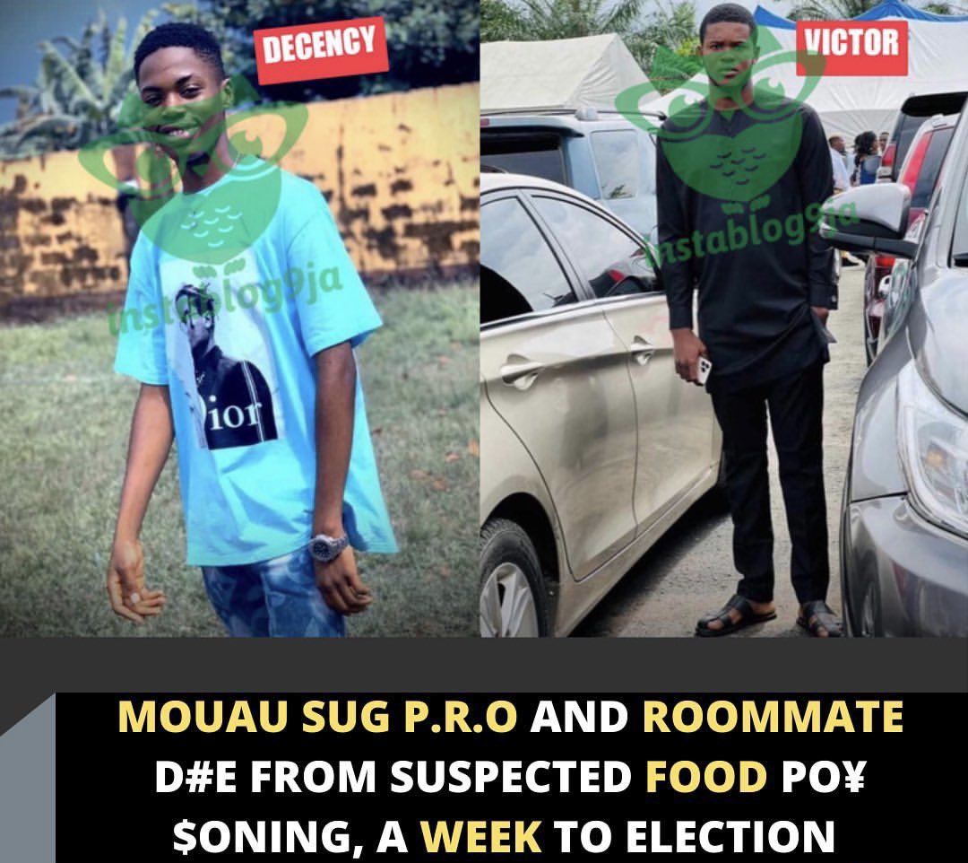 instablog9ja's tweet photo. MOUAU SUG P.R.O and roommate d#e from suspected food po¥$oning, a week to election 

Two students of Michael Okpara University of Agriculture (MOUAU) in Umudike, Abia State, were on Saturday morning, November 5, found de@d in their room. https://t.co/xURTQu4thD