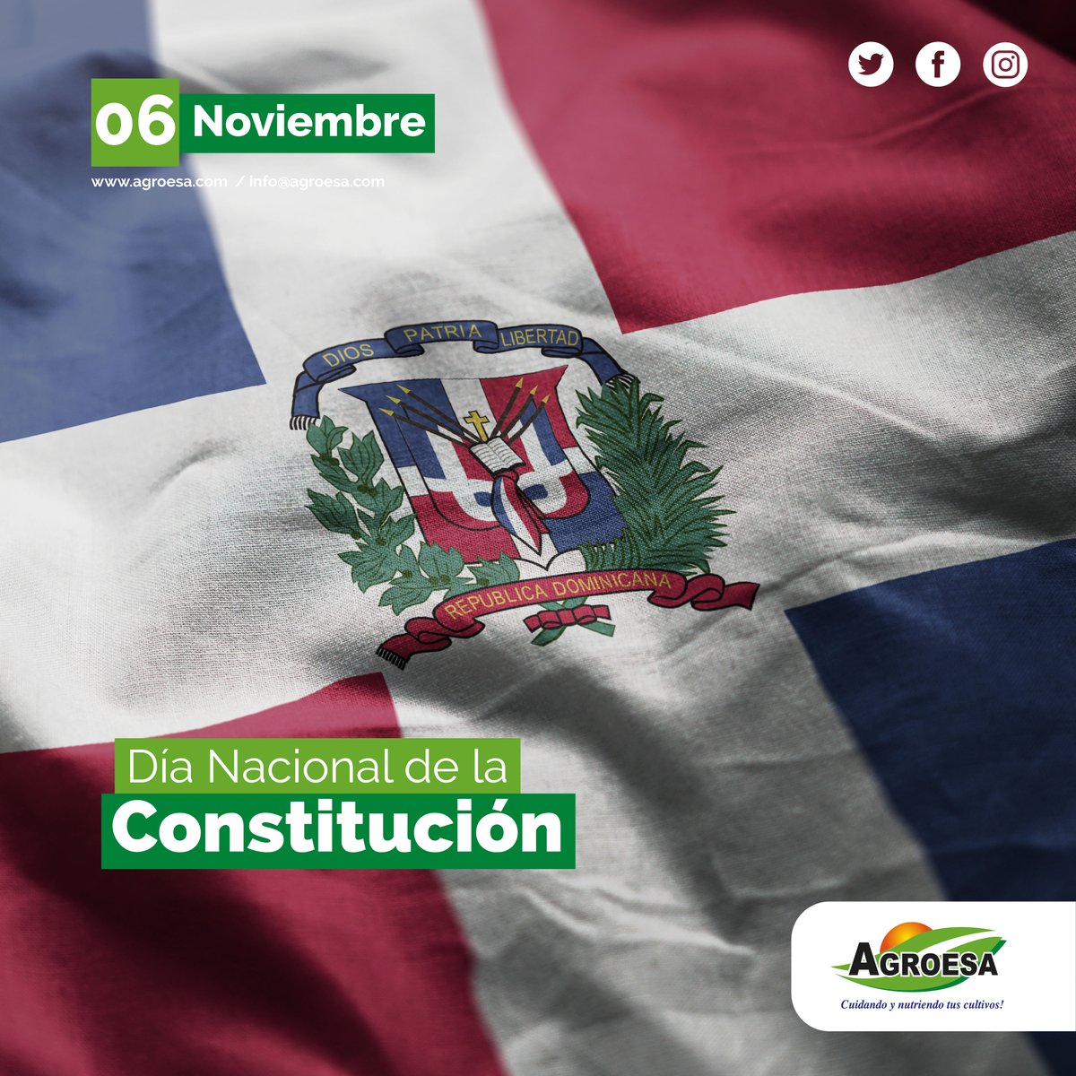 agroesasrl's tweet photo. FELIZ DÍA DE LA CONSTITUCIÓN DOMINICNANA

Día 6 de noviembre se celebra el día de la Constitución de la República Dominicana, en conmemoración del 6 de noviembre de 1844, día en que se promulgó la I Constitución Dominicana en la ciudad de San Cristobal. https://t.co/lv6Gwb3Ar1