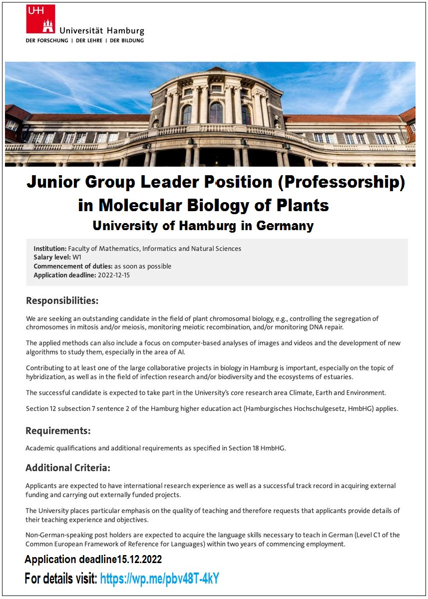 Agristok on Twitter "📌 Junior Group Leader Position (Professorship) in