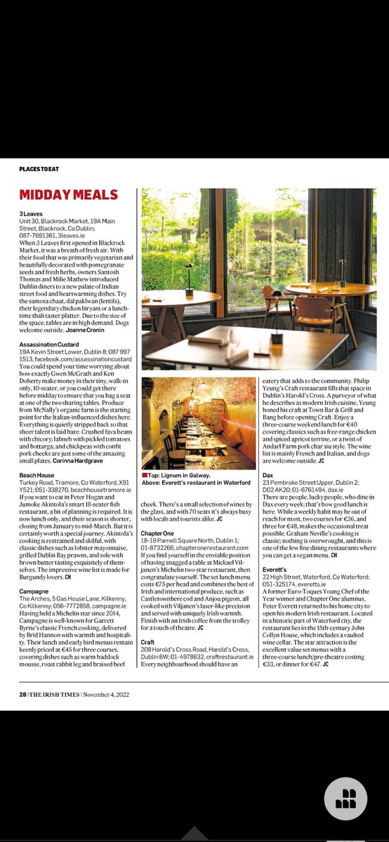 Harolds Cross D6W (@d6cross) on Twitter photo Congratulations to our local gem <a href="/craftbistro/">Craft Restaurant</a>. 👏👏They were featured in the <a href="/IrishTimes/">The Irish Times</a> on Friday, in their 100 great value places to eat feature. We are so lucky to have such a fantastic restaurant in neighbourhood Congratulations to our local gem <a href="/craftbistro/">Craft Restaurant</a>. 👏👏They were featured in the <a href="/IrishTimes/">The Irish Times</a> on Friday, in their 100 great value places to eat feature. We are so lucky to have such a fantastic restaurant in neighbourhood