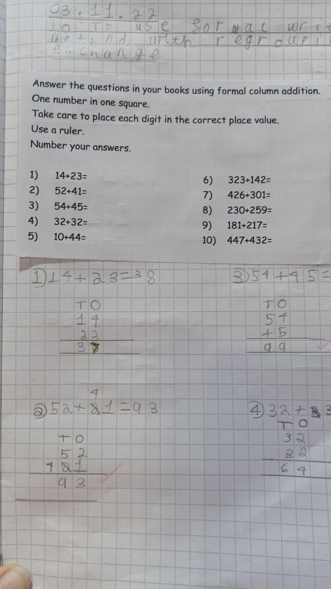 MissAliSPS's tweet photo. This week in maths 3Wicks learned how to solve sums using the formal written method. So impressed by everyone, here are a few from this week. Next week we will be regrouping. https://t.co/SyYmUEkVOK